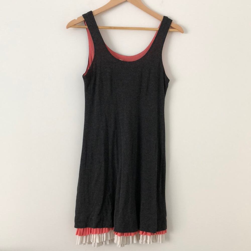 Bailey 44 Gray Tank Mini Dress Pink Ruffle Hem XS Balletcore